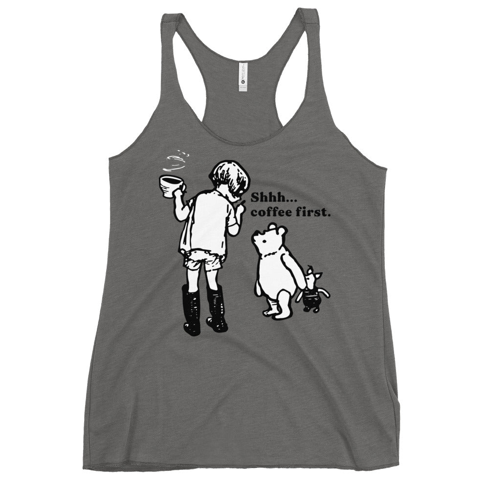 Shhh Coffee First Women's Racerback Tank