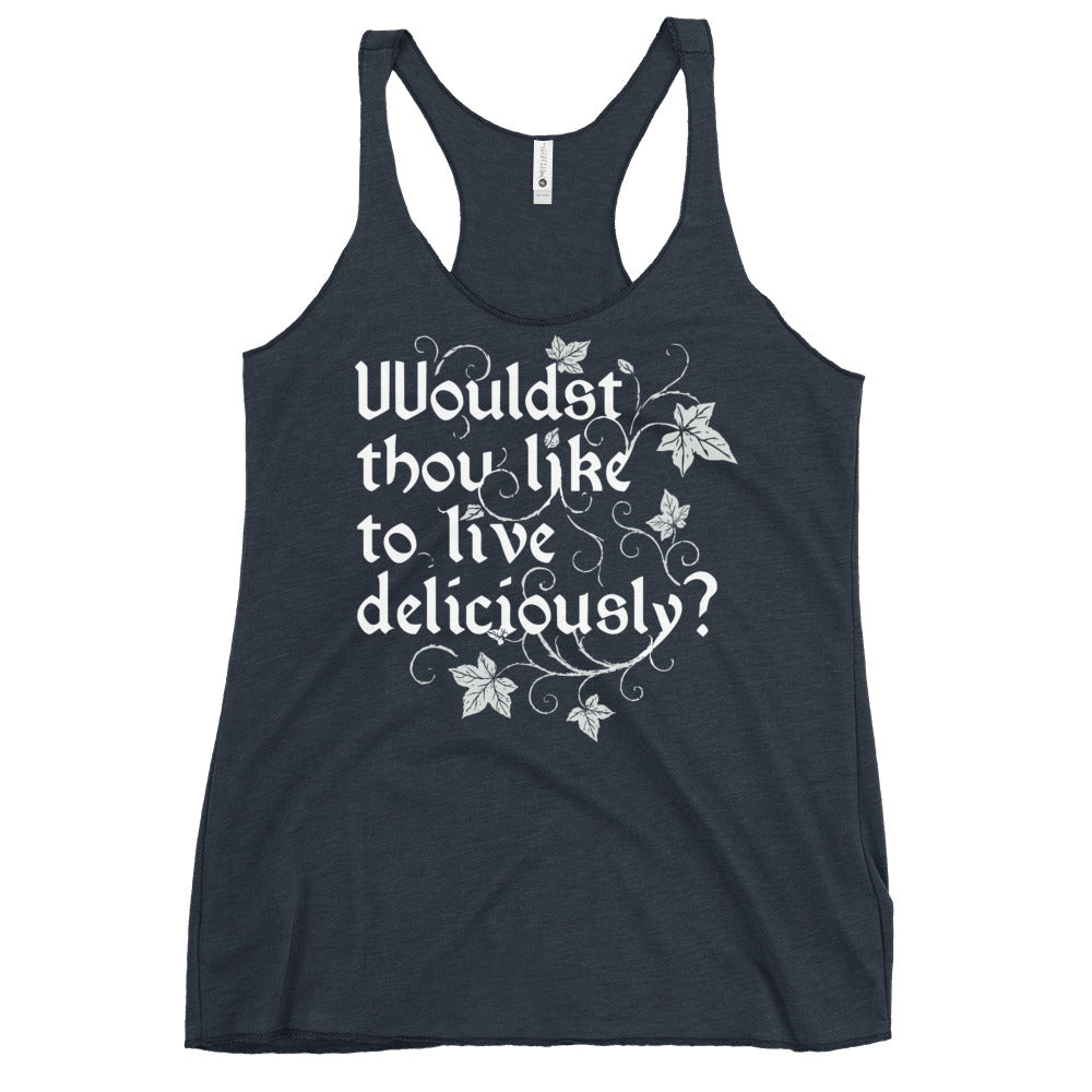 Wouldst Thou Like To Live Deliciously? Women's Racerback Tank
