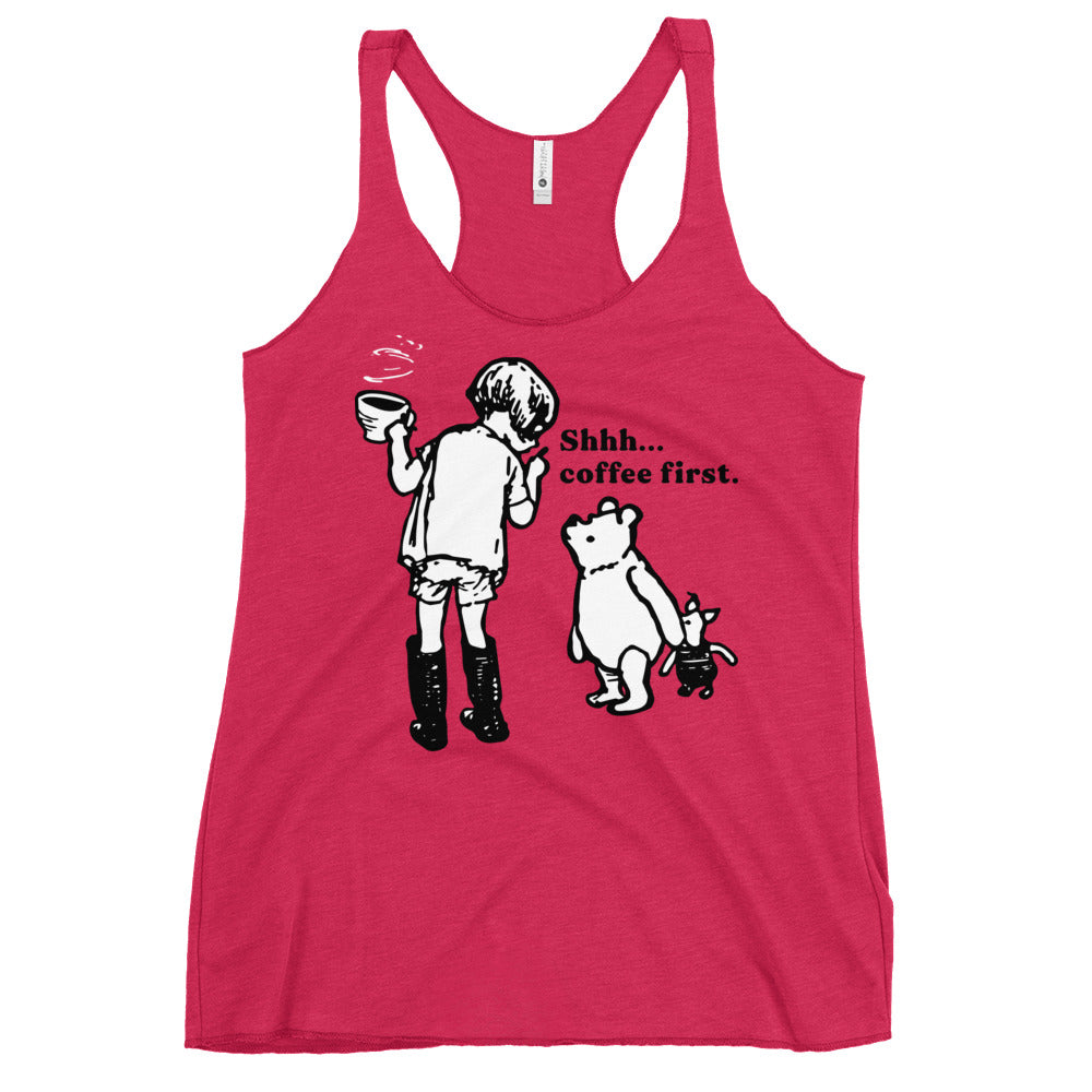 Shhh Coffee First Women's Racerback Tank
