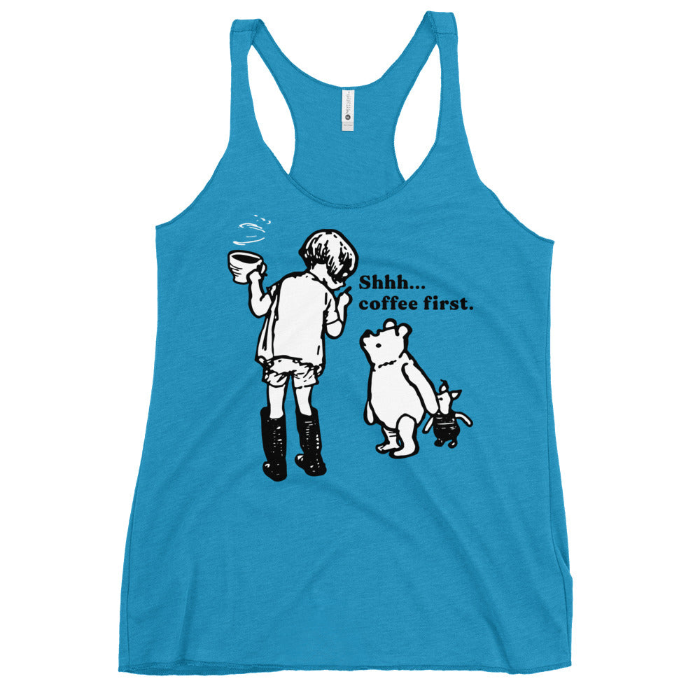 Shhh Coffee First Women's Racerback Tank