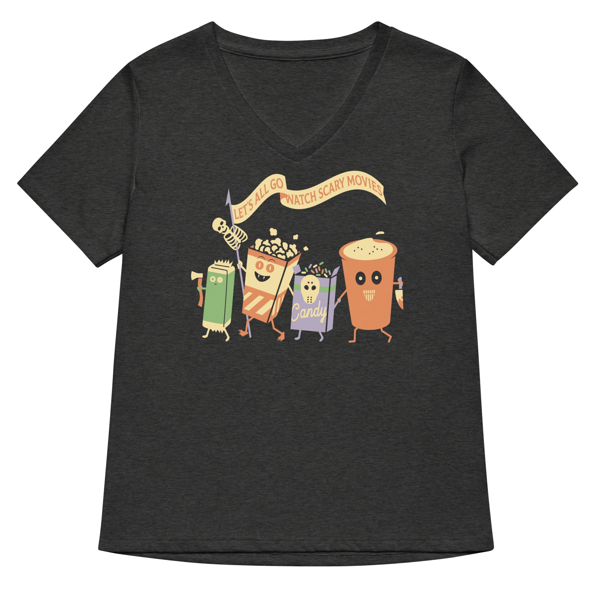 Let's All Go Watch Scary Movies Women's V-Neck Tee