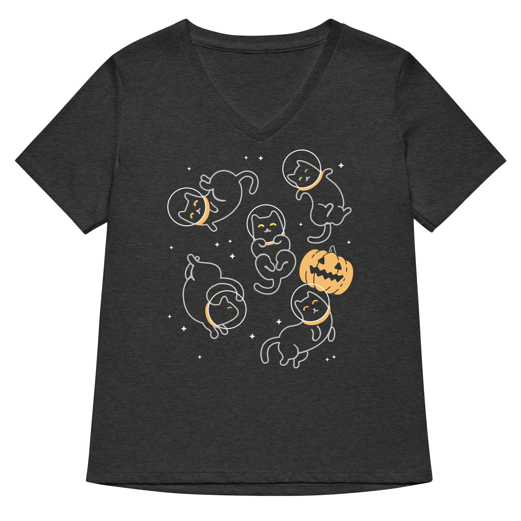 Cat Halloween In Space Women's V-Neck Tee