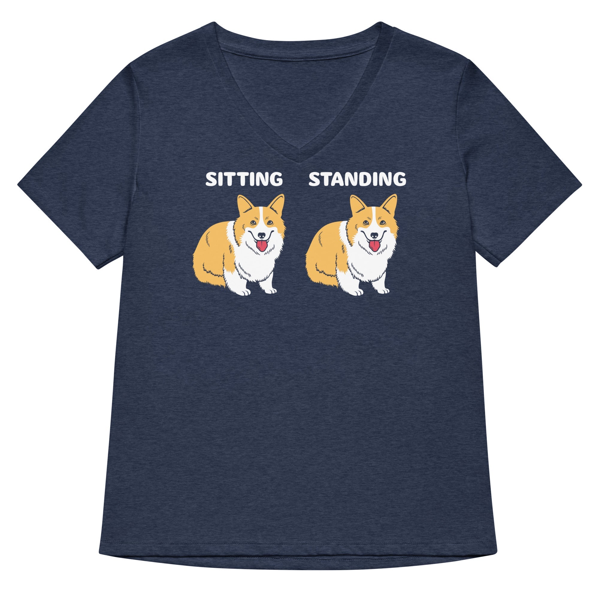 Corgi Sitting And Standing Women's V-Neck Tee