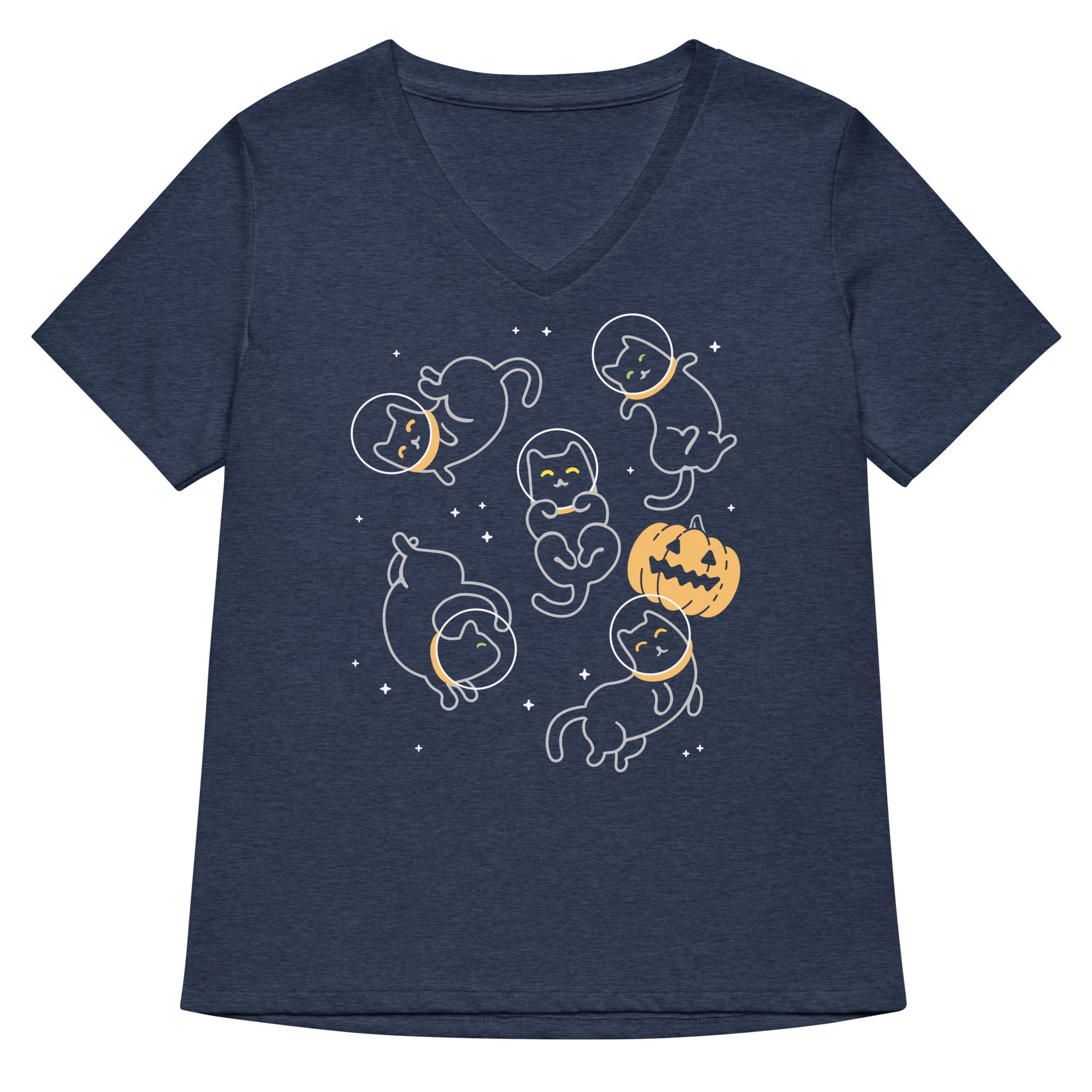 Cat Halloween In Space Women's V-Neck Tee