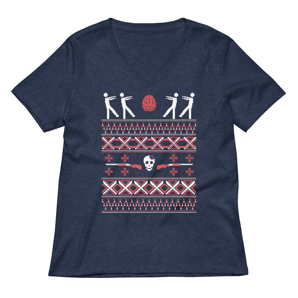 Zombie Christmas Sweater Women's V-Neck Tee