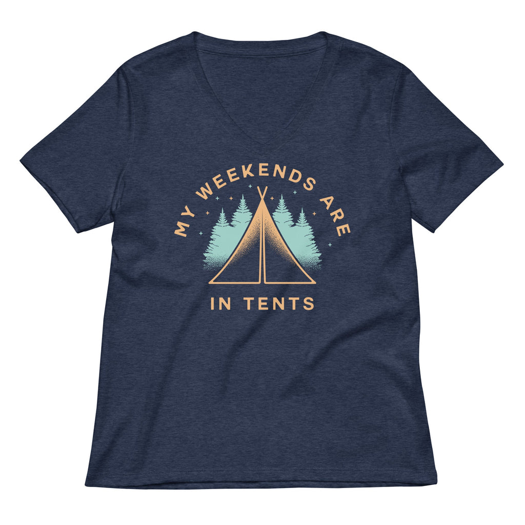 My Weekends Are In Tents Women's V-Neck Tee