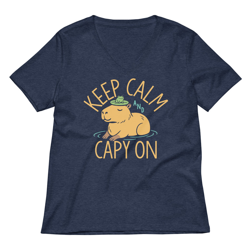 Keep Calm And Capy On Women's V-Neck Tee