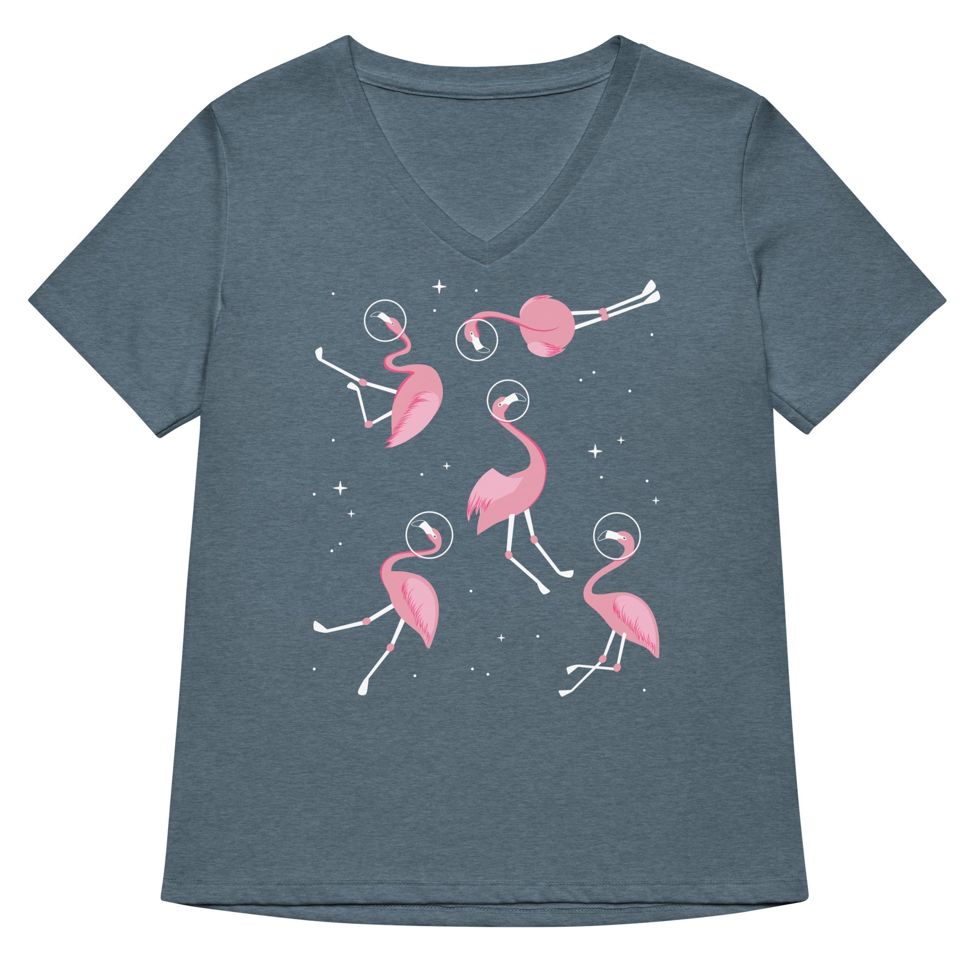 Flamingos In Space Women's V-Neck Tee