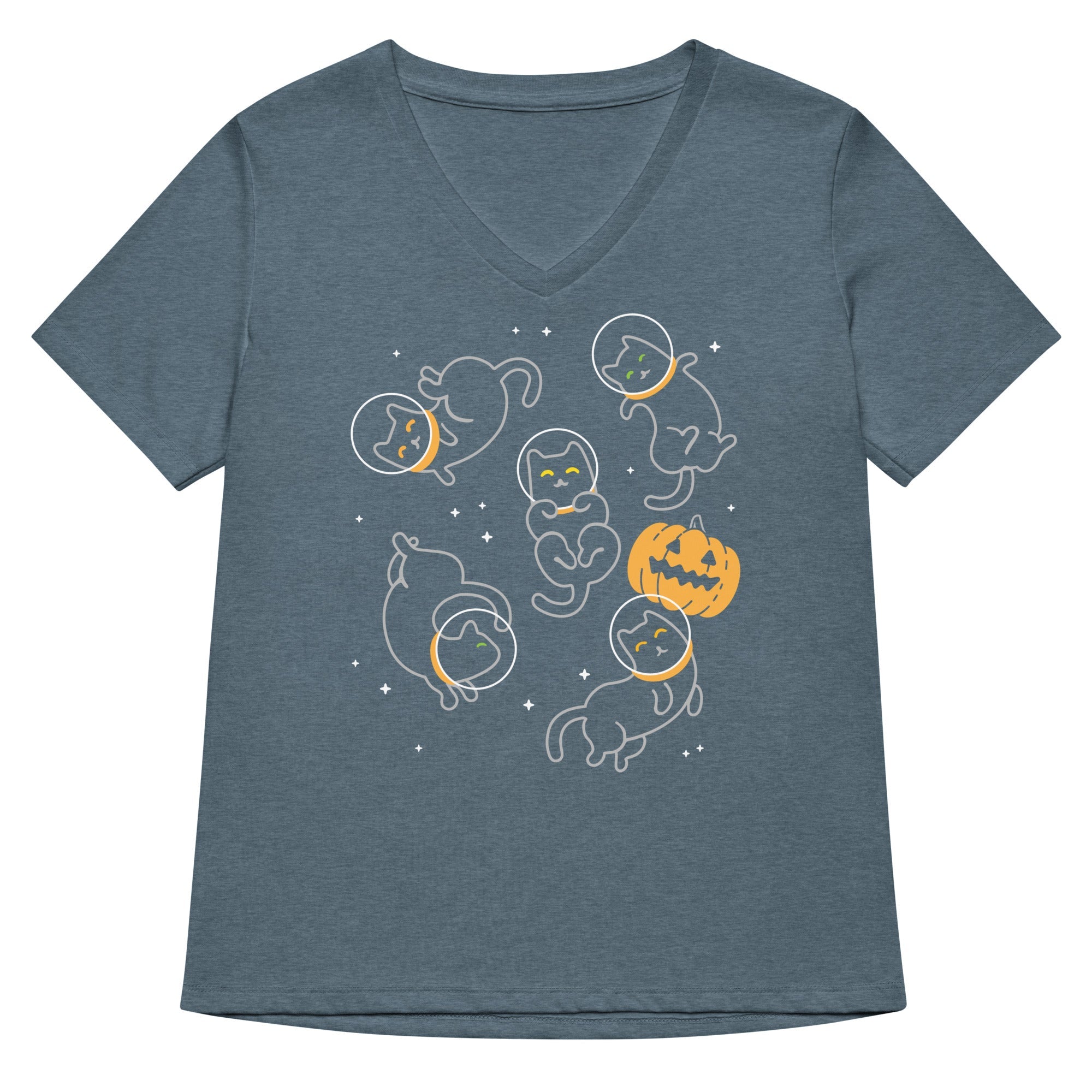 Cat Halloween In Space Women's V-Neck Tee