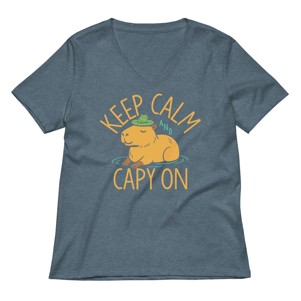 Keep Calm And Capy On Women's V-Neck Tee