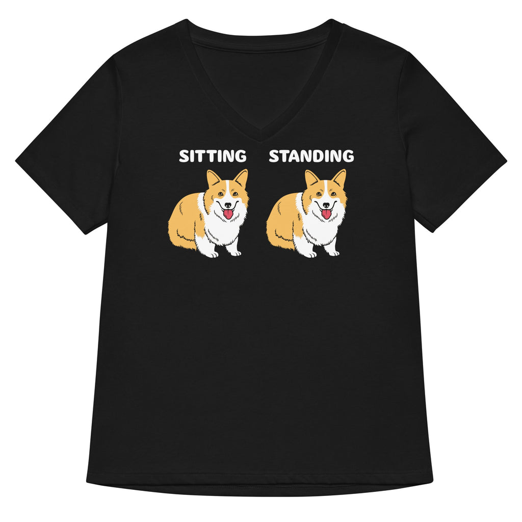 Corgi Sitting And Standing Women's V-Neck Tee