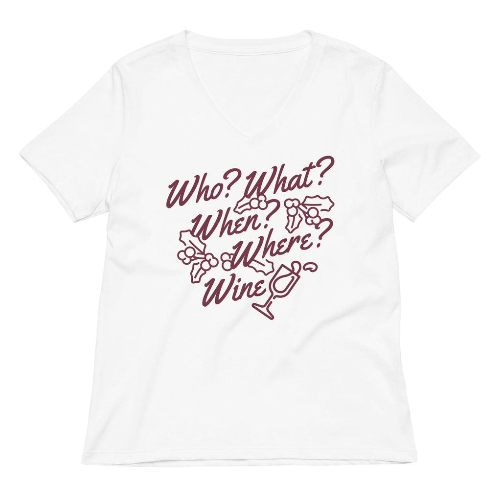 Who? What? When? Where? Wine? Women's V-Neck Tee