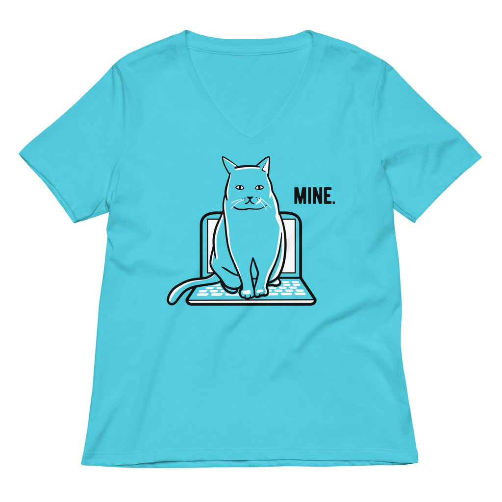 Mine Computer Cat Women's V-Neck Tee
